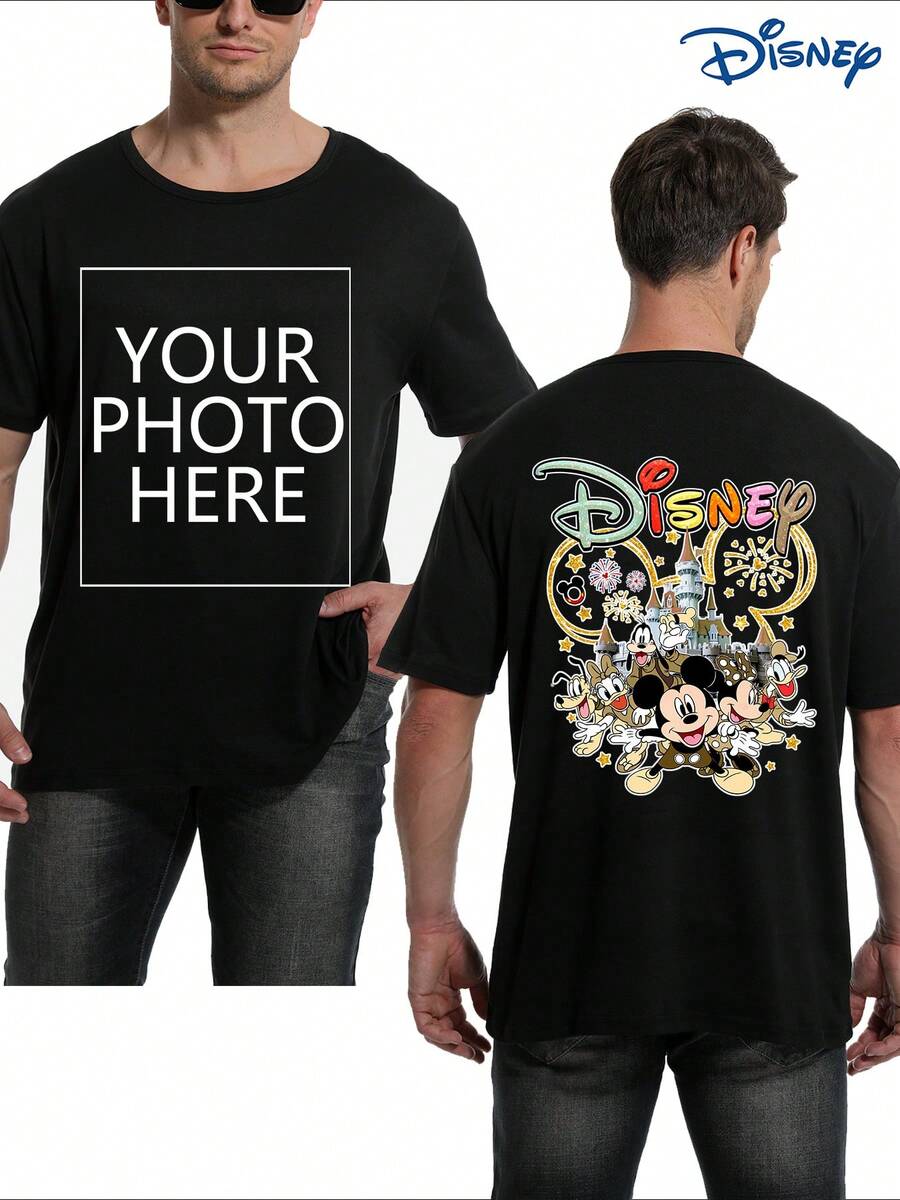 Disney [Tùy chỉnh] 1 áo thun nam tay ngắn, bản quyền sở hữu trí tuệ, in hình chuột Mickey và Minnie, dịch vụ tùy chỉnh áo thun nam tay ngắn, hỗ trợ in khẩu hiệu/thiết kế sáng tạo độc quyền/nhân vật hoạt hình/ảnh cặp đôi/ảnh thú cưng/ảnh selfie/ảnh người nổi tiếng ở mặt trước, cổ tròn có độ co giãn nhẹ, áo thun tay ngắn thời trang đa năng, áo thun nam tay ngắn. - màu đen - Xem 1