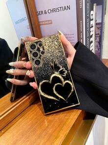 1pc 6D Electroplated Black TPU Butterfly & Heart Graphic Shockproof Phone Case, Compatible With Iphone 17/16e/15/14/13/12/11/7/8/XR/XS/Plus/Pro/Pro Max/Mini/Air, Galaxy A51 4G/A52/A52s 5G/S23 Ultra, Unique Gift For Friends, Family, Girlfriend, Boyfriend - Multicolor - View 1