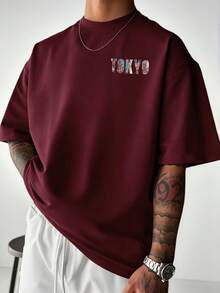Zrgoth 男士时尚百搭“TOKYO”英文标语及东京元素印花短袖T恤 - 酒紅色 - 查看 2