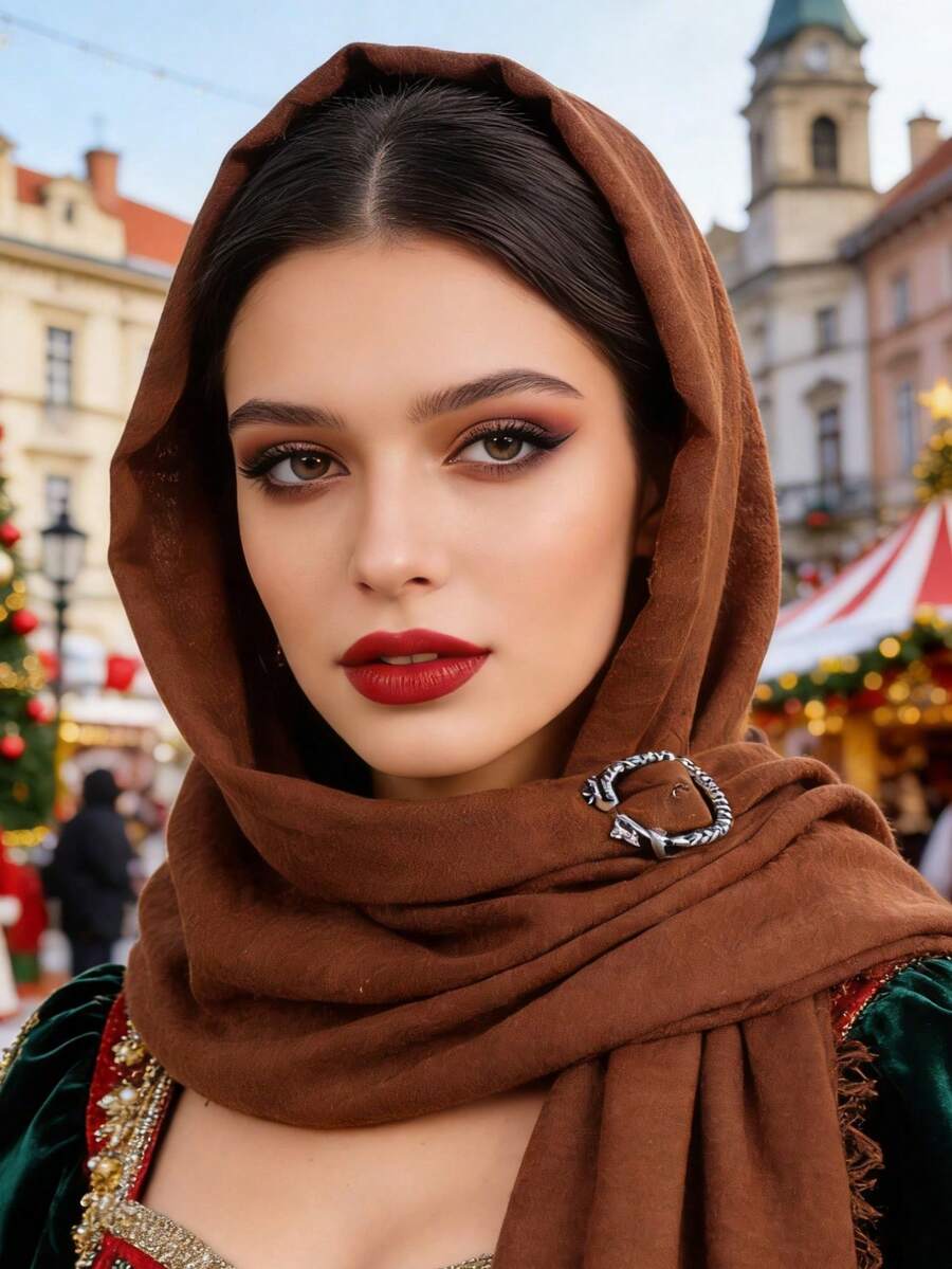 沙丘末日风格连帽披肩围巾中世纪萨满斗篷斗篷维京沙漠男女装 - 棕色ZSJ-095Z SP-046 - 查看 1