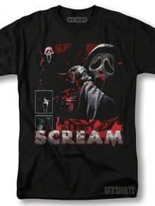 Scream Ghostface Shirt Horror Movie Vintage Graphic Design T-Shirt-3 - 黑色 - 查看 1