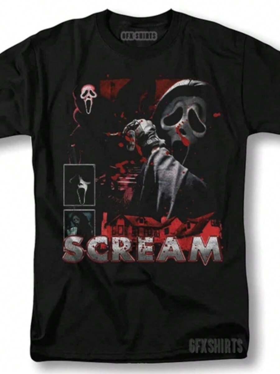 Scream Ghostface Shirt Horror Movie Vintage Graphic Design T-Shirt-3 - 黑色 - 查看 1