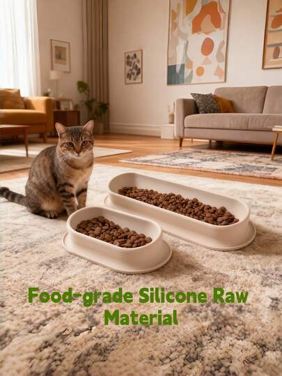 Silicone Anti-Slip Pet Bowl, Allows Multiple Pets To Eat Simultaneously. Non-Slip Bottom Design, Recessed Edges To Prevent Spilling And Leakage, Tilted Neck Design For Comfort, Easy To Clean