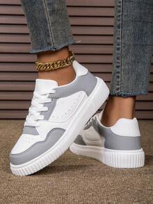 25年来时尚灰色系带休闲滑板鞋，轻便舒适，适合学生日常穿着，四季皆宜。 - 灰色 - 查看 4