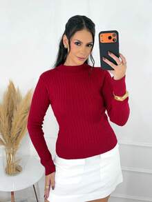 Modern Modal Knit Blouse With Braids For Winter - 紅色 - 查看 4