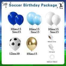 118pcs Soccer-Themed Balloon Arch Set, Includes Latex Balloons In Dark Blue, Light Blue, White, And Gold With Soccer Patterns. Perfect For Birthday Parties, Baby Showers, Gender Reveal Parties, Sporting Events, Graduation Ceremonies, And Other Soccer-Themed Parties. - Multicolor - View 3