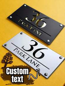 1/2 件装 2D 平面黑白个性化激光切割定制亚克力浮雕北欧风格门牌，户外街道地址名称，定制亚克力镂空门牌号码，个性化地址牌，带道路/街道名称的定制门牌，可定制现代门牌，30x20 厘米，现代字体，商店地址牌 - 風格A - 查看 1