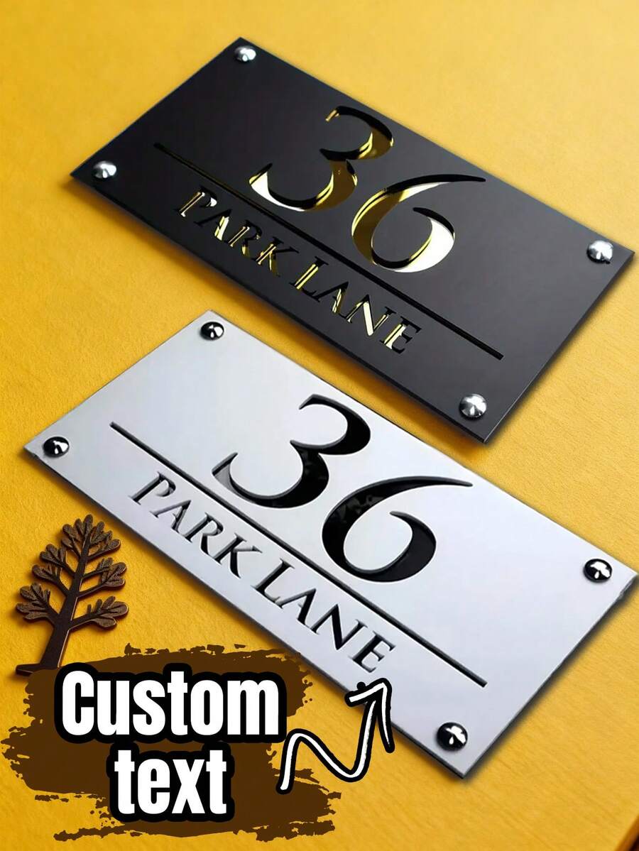 1/2 件装 2D 平面黑白个性化激光切割定制亚克力浮雕北欧风格门牌，户外街道地址名称，定制亚克力镂空门牌号码，个性化地址牌，带道路/街道名称的定制门牌，可定制现代门牌，30x20 厘米，现代字体，商店地址牌 - 風格A - 查看 1