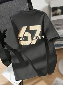 Tween Boy "Six Seven" 67 Numeric & Letter Print T-Shirt, Fashionable Street, Campus, Event, Daily Wear, Summer Top For Boys - Dark Grey - View 6