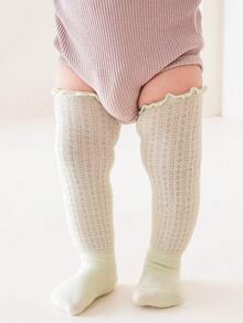 3 Pasang Kaos Kaki Bayi Musim Panas, Kaos Kaki Setinggi Lutut Bergaris Jala, Warna Polos, Kaos Kaki Anti Nyamuk Cocok untuk Dipakai Sehari-hari - MultiWarna - View 3