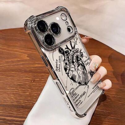 Goth 1pc Minimalist Electroplated Four-Corner Anti-Fall TPU Phone Case, Compatible With Iphone 17 Pro Max, 16 Pro Max, 16 Pro, 16, 16 Plus, 11, 15 Pro Max, 14 Pro Max, Galaxy, Honor, X7B, X8B, S24, S24U, 23U, A55, A54, A13, A14