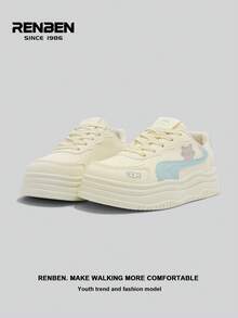 RENBEN 2026 Spring New Arrival Women's Thick Sole Increased Height Casual Sneakers, Lightweight Design, Versatile Vulcanized Shoes For Middle School Students - Yellow - View 3