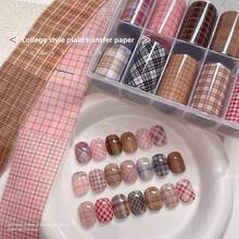 日式格子美甲印花箔，采用四季棕色条纹密胺面料设计，适合美甲沙龙DIY，轻松打造美甲造型，也可作为女士节日礼物赠送（需搭配印花胶使用） - 彩色 - 查看 16
