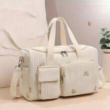 2025 New Korean-Style Large-Capacity Fashionable Diaper Bag, Suitable For Dads; Features A Multi-Pocket Design With Functional Compartments To Hold Various Baby Essentials; Zippered Closure For Easy Access To Clothing And Supplies. - 米色 - 查看 1