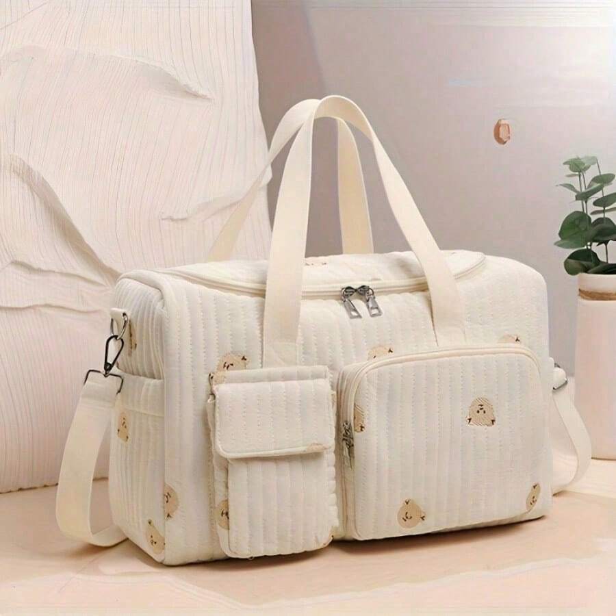 2025 New Korean-Style Large-Capacity Fashionable Diaper Bag, Suitable For Dads; Features A Multi-Pocket Design With Functional Compartments To Hold Various Baby Essentials; Zippered Closure For Easy Access To Clothing And Supplies. - 米色 - 查看 1