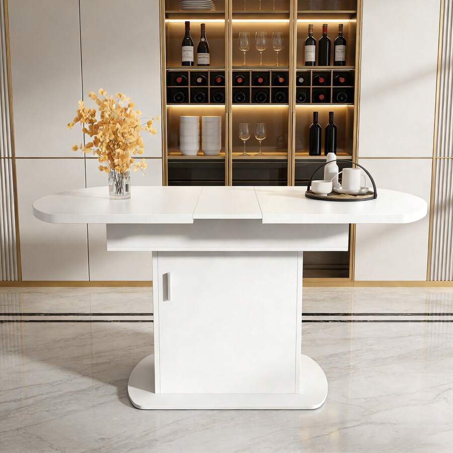 Dining Tables - White+Silver + Particle Board - View 1