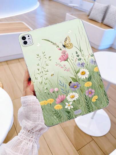 1个透明加厚防摔UV喷漆TPU平板电脑保护壳，简约蝴蝶花卉图案设计，适用于iPad 10代、iPad 9.7/10.2/10.5/10.9/11英寸、iPad Air 11英寸（M2）- 2024、iPad Pro 11英寸（M4）- 2024