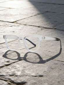 1pc/2pcs Plain Square Flat Lens Glasses, Retro Minimalist Eyeglasses Frame, Korean Style - Clear - View 7