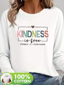 柔软纯棉长袖上衣，彩色爱心字母印花休闲衬衫，女士加大码圆领长袖T恤，宽松版型，100%纯棉面料，女士长袖T恤，白色，女士加大码上衣，适合秋冬季日常穿着 - 白色 - 查看 3