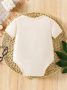 Baby Girl Cartoon Rocket & Smiling Face Slogan Print Romper - Beige - View 2
