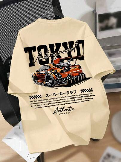 Teenage Boys' Cartoon Car Print Round Neck T-Shirt, Y2K Style Casual Soft Top, Spring/Summer