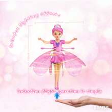 hazsenty Remote Control Flying Doll Hand Gesture Sensing Flying Device Dancing Robot Princess With Crystal Wings 360 ° Free Rotating Robot Toy - Pink - View 4