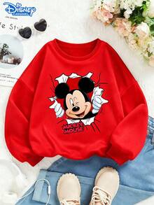 Disney Mickey Mouse Cartoon Print Soft And Warm Hoodie For Girls, Suitable For Everyday Wear, Family Outings And Other Occasions. - Đỏ - Xem 1