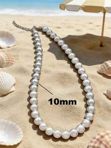 1pc 4m-12m Vintage French Style Pearl Necklace, Simple Choker Necklace With Random Pearl Quantity - White - View 19