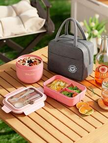 Bộ hộp cơm bento màu hồng, hộp cơm nhiều ngăn, cốc yến mạch, cốc sữa chua, hộp đựng thức ăn, túi đựng cơm trưa, túi đựng cốc yến mạch, hộp đựng thức ăn chống rò rỉ, thích hợp cho gia đình, trường học, văn phòng, du lịch. - Hồng - Xem 4