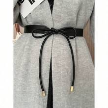 1pc Elegant Women's Fashionable Solid Color Casual Bowknot Tie PU Leather Belt, Simple & Versatile Design, Perfect For Pairing With Dresses, Sweaters And Coats For Stylish Decoration, Highlighting The Graceful Figure Of Women, All Season Summer, School Fall, Autumn, Halloween - Black - View 5