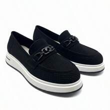 Mocassins compensés polyvalents, simples et décontractés pour femmes - Noir - Voir 2