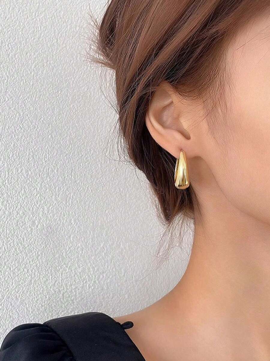 1pair Korean Fashionable & Minimalist Gold-Plated Small Peanut Shaped Earrings Suitable For Daily Wear, Parties, As A Gift For Valentine's Day,Mom,Mother,Mother's Day,Gift - Vàng (1 đôi) - Xem 1