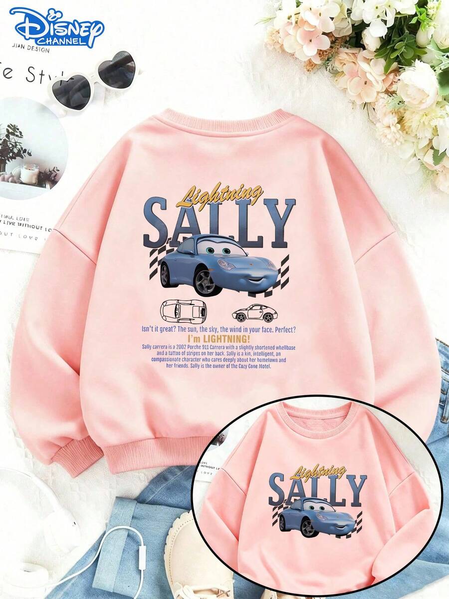 Disney Cars Sally Carrera Girls' Pink Crewneck Sweatshirt – Soft Graphic Pullover With Character Art For School, Playdates & Disney Park Visits - 粉色 - 查看 1