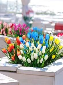 7pcs/1set Artificial Tulips Multi-Color Lifelike Fake Flower – High-Quality Faux Floral With Realistic Texture, Ideal For Apartment Decor, Rental Friendly Home Indoor Vase, Dining Table, Bedroom & Valentine's Day Mother's Day Spring Decorative Blooms - Multicolor - View 10