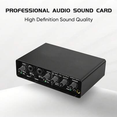 2-Channel Professional USB Audio Interface, 24-Bit/192kHz, Low Latency, Dual 48V Phantom Power, Ultra-Low Noise, Studio-Grade Sound For Home Studios, Podcasts, Live Broadcasts|, Metal, USB Powered