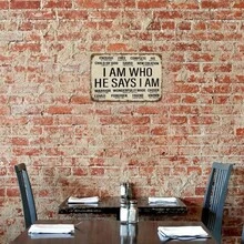 1 Pc 2D Flat, "I AM WHO HE SAYS I AM" Christian Metal Tin Sign With 20+ Bible Verses - Rustic Distressed Finish Wall Art For Home, Office, Bedroom - Inspirational Spiritual Decor & Perfect Gift For Men & Women, Inspirational Wall Decor, Versatile Room Accent, Durable Construction, Perfect For Room Decor - Retro Kitchen Decor, Pre-Drilled Holes, Random Hole Style - Metal Wall Art, Tin Signs, Vintage Metal Signs, Retro Wall Decor, Rustic Metal Art, Cool Metal Signs, Man Cave Decor, Garage Signs, Classic Metal Art, Unique Wall Art - Nhiều màu - Xem 2