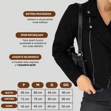 Jaqueta Feminina de Suede Estilosa Com Botões e Zíper Prata Estilo confortável Blusa de Frio - Bege - Visão 3