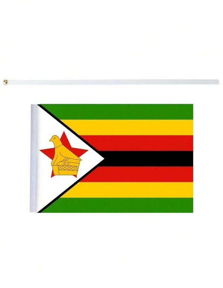 Banderas de Mano Zimbabuee Desfiles, 1613 1kit, Zimbabuee, 14x21cm, Tela Poliéster, Asta Plástico. Banderas de Mano Zimbabuee Desfiles - Multicolor - Añade 2