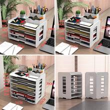 Aimall Desktop File Storage Rack, Multi-Layer Storage Rack, Office Large Capacity Storage Rack, Office Storage File Rack - White - View 4