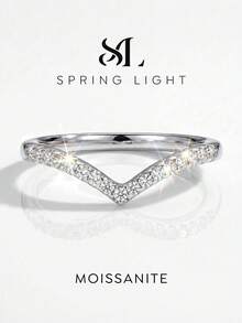 1pc Classic Unique V-Shaped Diamond & Moissanite Inlaid 925 Sterling Silver Luxury Wedding Ring, Engagement Ring, Promise Ring, Anniversary Ring, Women Jewelry Gift, Christmas Gift - Shallow V-shaped Moissanite Pavé Ring - View 5