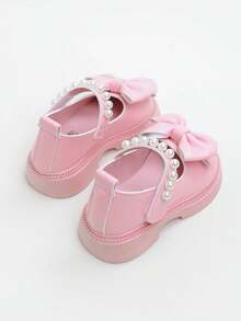 1 Pair New Minimalist Princess Style Pearl Bow Solid Color Flat Shoes For Kids, Suitable For Performance, All Seasons - Pink - View 5