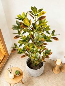 Kmitang 80-120cm Large Artificial Codiaeum Shrub Fake Branches, Plastic Ficus Leaves, Tall Spurge Tree Leaves, Realistic Oak Leaves, Flowerless Potted Plant For Home, Office, Store, Indoor/Outdoor, Wedding, Party Decor, 1pc - Multicolor - View 8