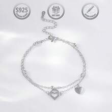 1件优雅925纯银镂空水滴心形手链，适合日常、派对、节日、约会、送礼。 - 銀色 - 查看 5