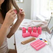 Pink Foam Hair Roller Set (6.5cm X 3cm) - Portable Heatless Curling Iron For  Tool For Big Waves And Pear-Shaped Hairstyles - DIY For Long And Short Hair - Doesn't Damage Hair - Ideal For Home Use, Travel, And For A Quick And Effortless Look - Achieve Natural And Voluminous Curls Easily Anytime, Anywhere With This Amazing Set Of Soft And Comfortable Rollers - 玫紅色 - 查看 4