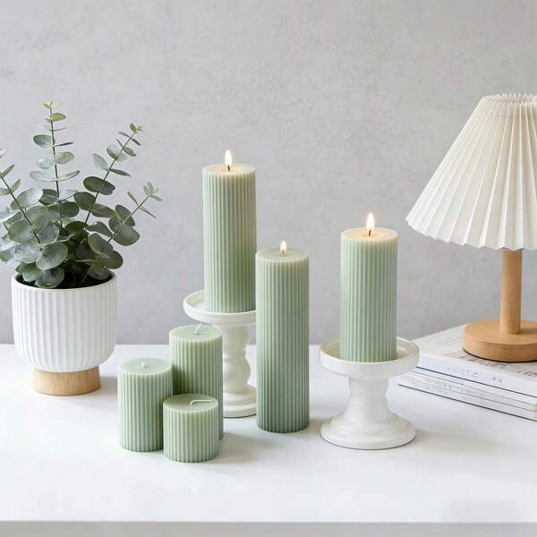 1pc 1.97 Inch Diameter Pea Green Striped Scented Candle, Smokeless Soy Wax Candle, Decorative Candle Set, Suitable For Home Decor, Holiday Decor, Office Desk Decor, Great Gift For Friends, Ladies, Winter, Home Decor, Holiday, Birthday, Wedding Decor, Wedding Gift, Creates Indoor Ambiance, Applicable For Wedding, Party, Family Gathering, Proposal, Tabletop Decor