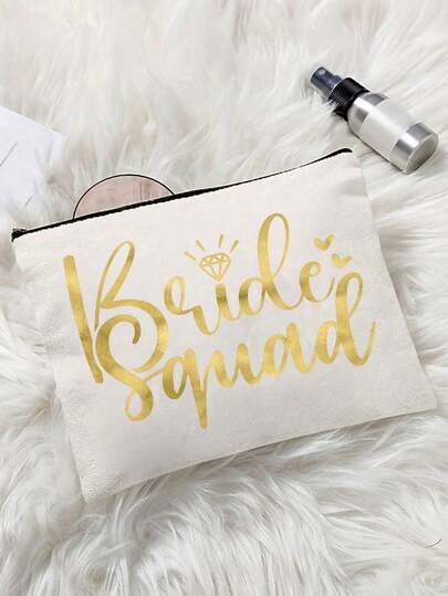 Bridal Printed Zipper Makeup Bag, Bachelor Party Wedding Travel Toiletries Storage Bag, Portable Makeup Bag, Multifunctional Bag, Travel Makeup Bag, Letter Pattern Zipper Storage Bag, Zipper Handbag, Fashionable Multifunctional Makeup Bag, Mother Makeup Bag, Valentine's Day Gift, Women's Interesting Letter Pattern Printed Gift,Bride Souvenir,Best Bridesmaid Gift,Wedding Season