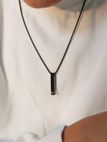 1PC Customized Couple Projection Necklace, Stainless Steel Long Projection Photo Necklace, Engraved Name Projection Necklace, Personalized Men's Square Pearl Chain Long Necklace, Gift For Couples With Name Necklaces, Customized Photo + Name Necklace - Multicolor - View 12