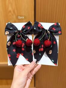 2 piezas Pinzas de pelo con lazo de cereza negra, aptas para uso diario - Multicolor - Ver 3