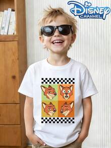 This Disney Zootopia Nick-Themed Summer T-Shirt Is Perfect For Boys And Girls To Wear To Holiday Parties, Family Gatherings, Outdoor Activities, Travel, And As A Gift For Children Visiting Disneyland. - 白色 - 查看 1