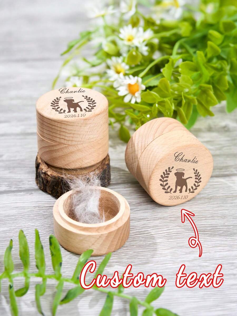 1pc Customized Personalized Pet Hair Keepsake Box: Wooden Pet Memorial Gift - Multicolor - View 1